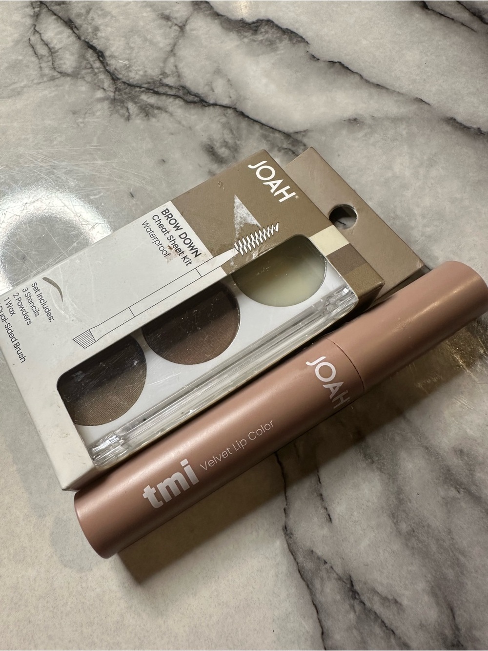 JOAH Brow Down Cream Brow Kit with tmi Velvet Lip Color - Taupe Brown